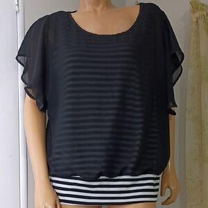NY Collection‎ Black Sheer Striped Blouse